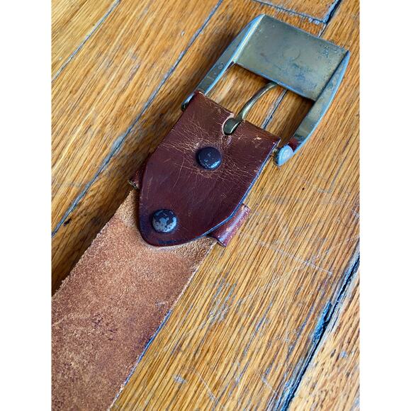 Vintage SEARS Distressed Wide Brown Leather Belt Mens sz 42 - Picture 7 of 12